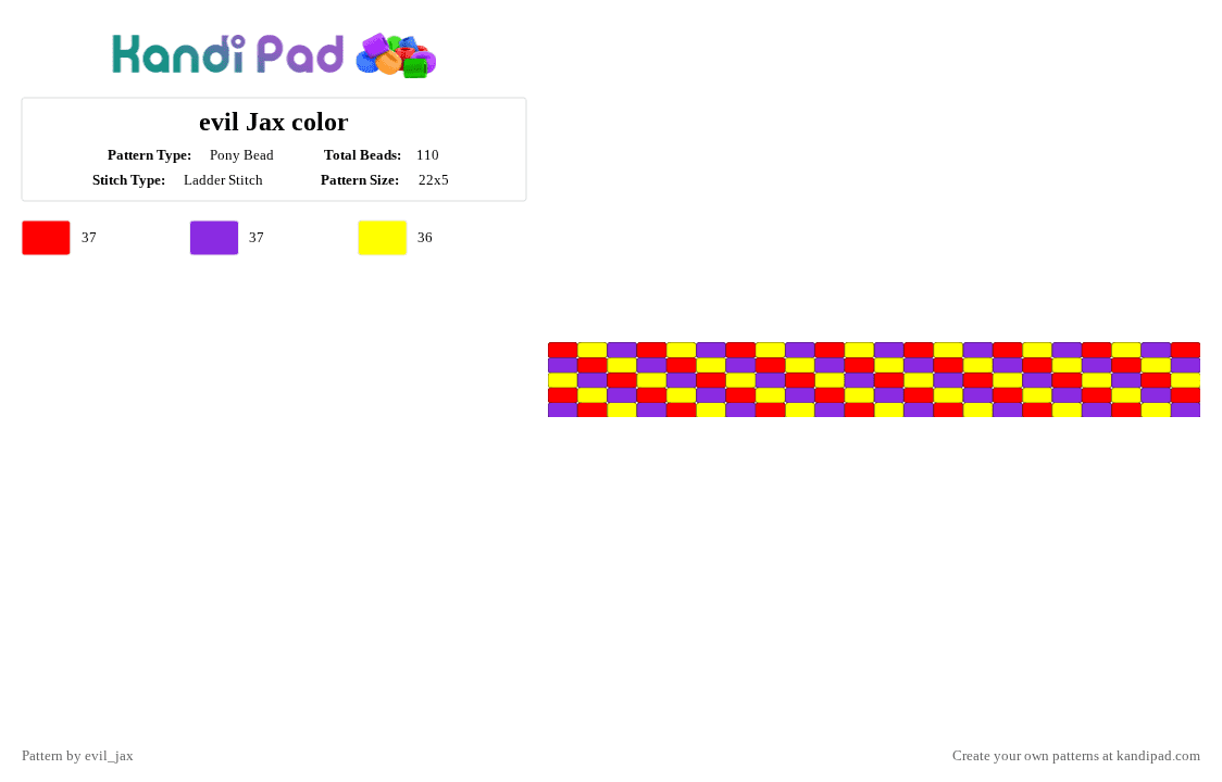 evil Jax color - Pony Bead Pattern by evil_jax on Kandi Pad - red,yellow,purple