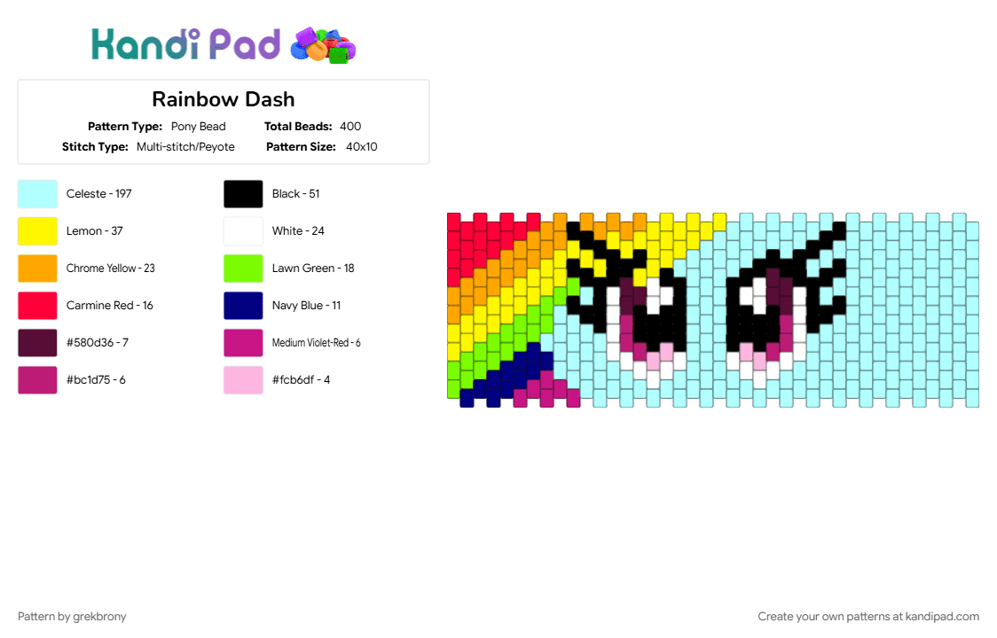 Rainbow Dash - Pony Bead Pattern by grekbrony on Kandi Pad - light blue, yellow