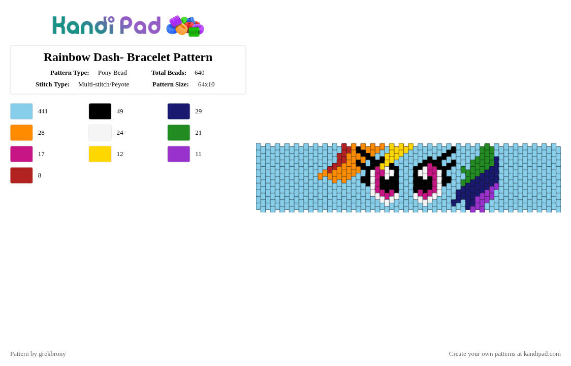 Rainbow Dash- Bracelet Pattern - Pony Bead Pattern by grekbrony on Kandi Pad - light blue,rainbowdash,mylittlepony,pony,pegasus,mlp,brony,mlpfim,g4