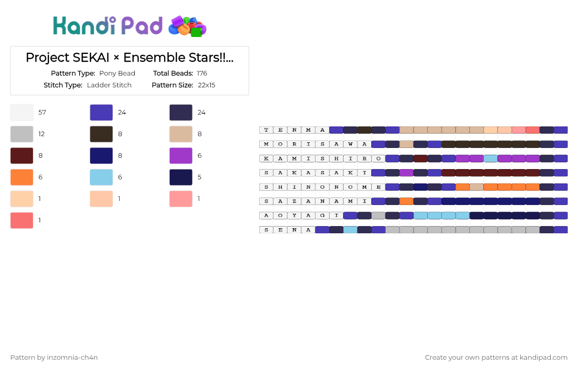 Project SEKAI × Ensemble Stars!! Collab Singles Set - Pony Bead Pattern by sakii-ch4n on Kandi Pad - purple,beige