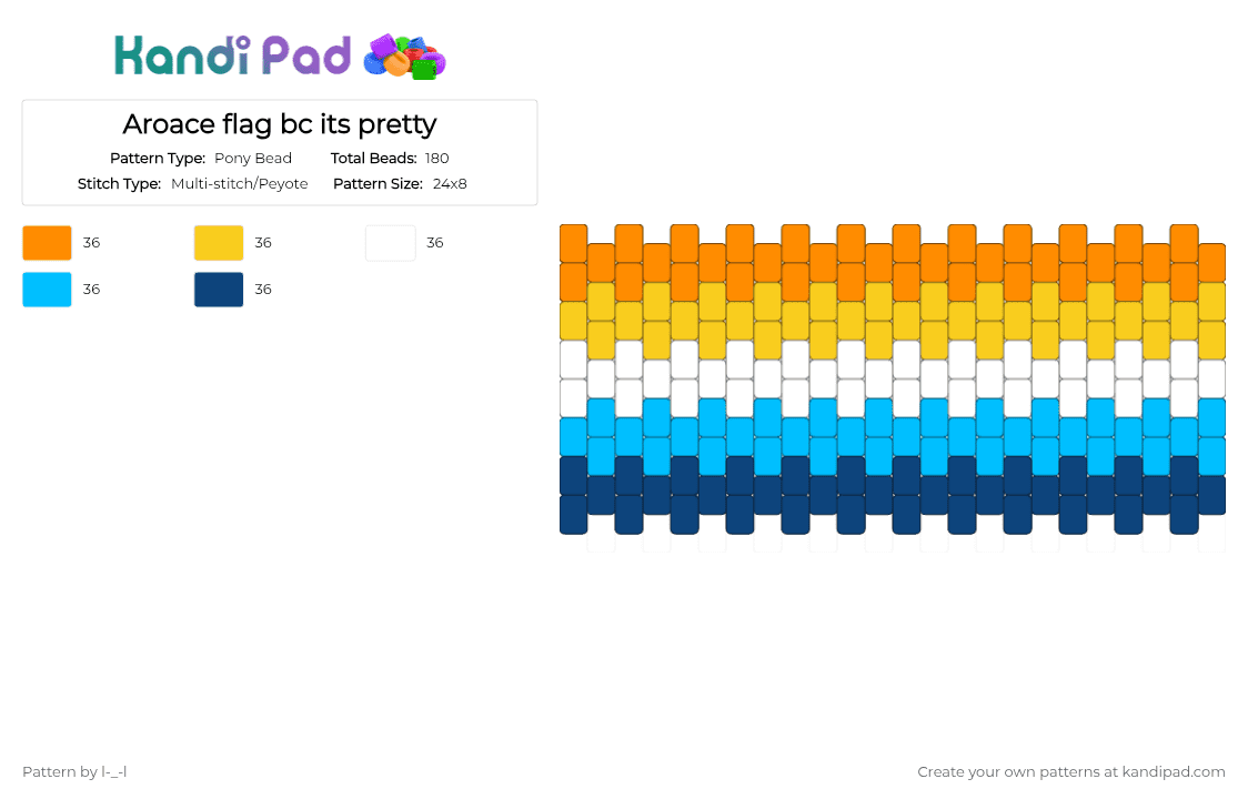 Aroace flag bc its pretty - Pony Bead Pattern by l-_-l on Kandi Pad - orange,yellow,light blue,blue