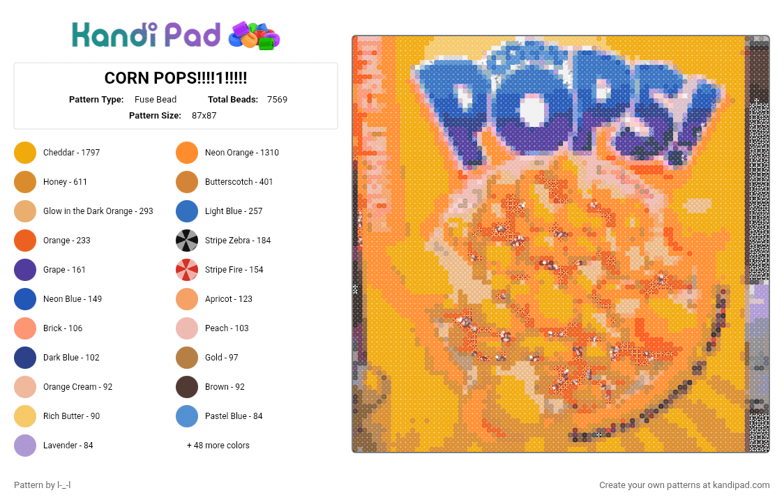 CORN POPS!!!!1!!!!! - Fuse Bead Pattern by l-_-l on Kandi Pad - 