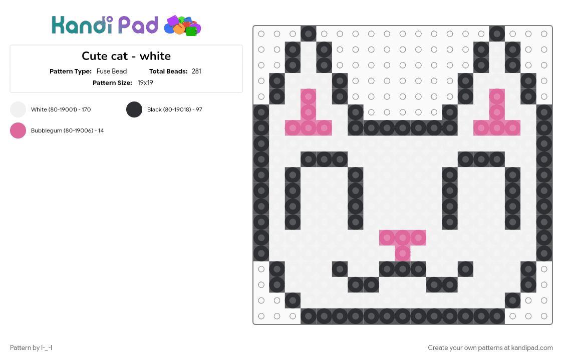 Cute cat - white - Fuse Bead Pattern by l-_-l on Kandi Pad - cat, cute, white, white cat