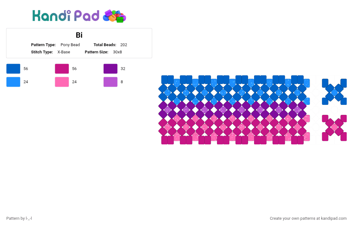 Bi - Pony Bead Pattern by l-_-l on Kandi Pad - bi, bisexual, blue, pink, pretty, pride, purple, rotator cuff