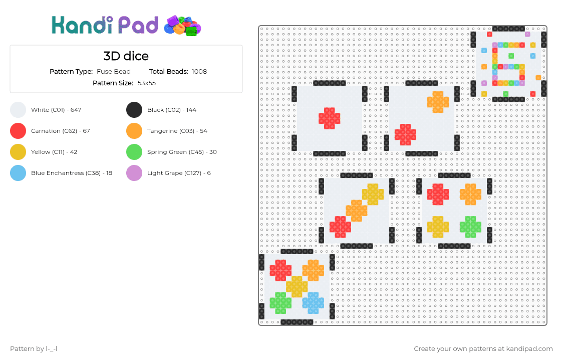 3D dice [READ DESC] - Fuse Bead Pattern by l-_-l on Kandi Pad - white,red,orange,yellow