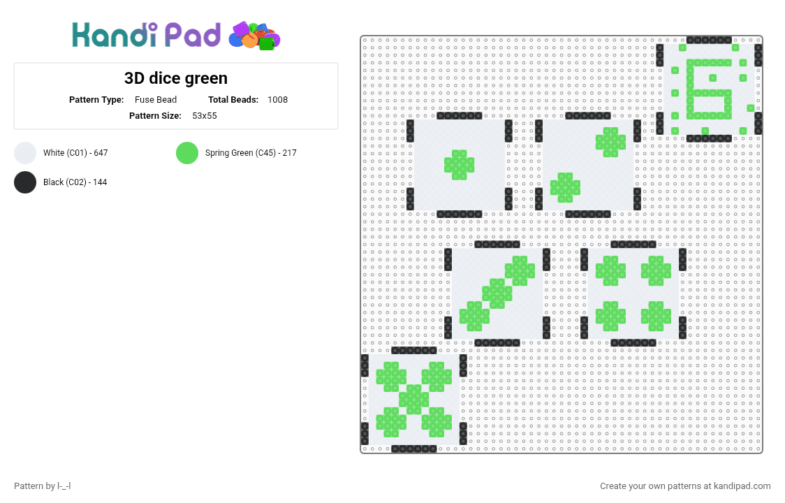 3D dice green - Fuse Bead Pattern by l-_-l on Kandi Pad - white