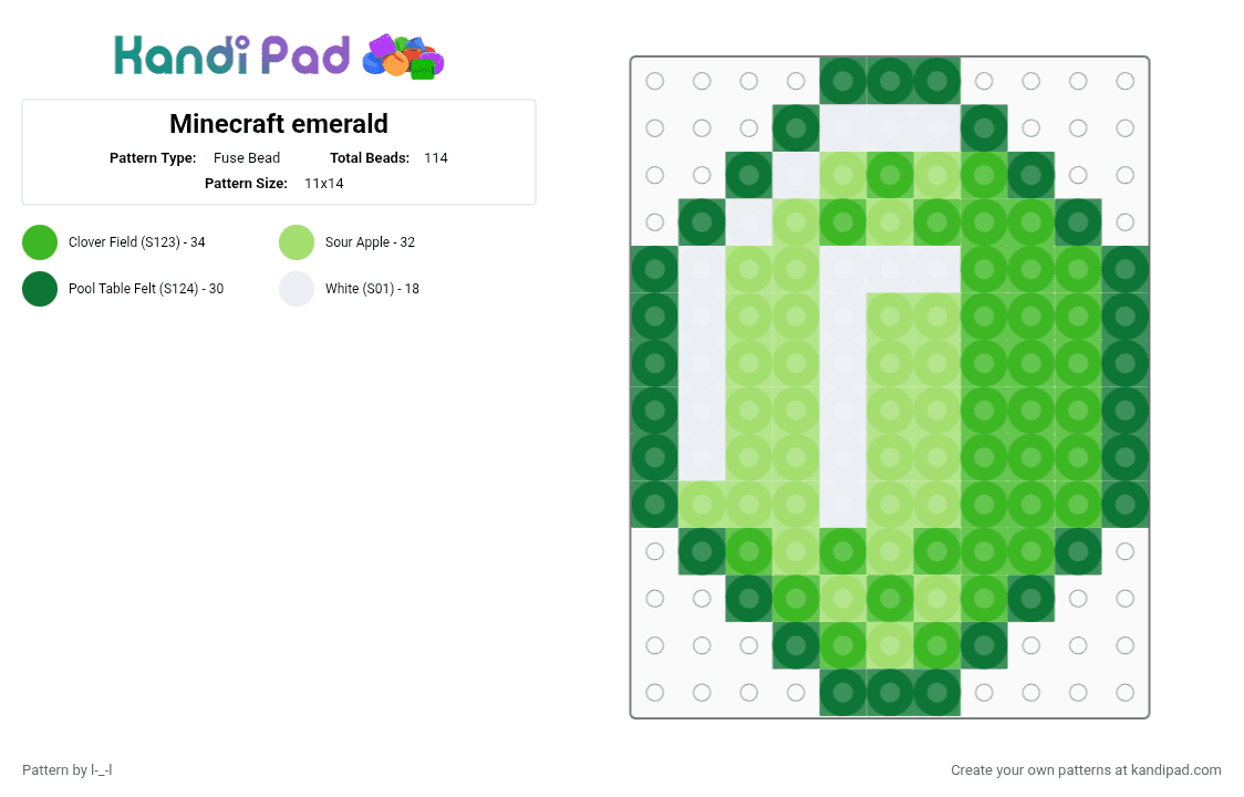 Minecraft emerald - Fuse Bead Pattern by l-_-l on Kandi Pad - green
