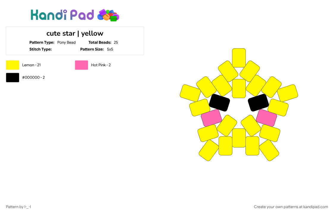 cute star | yellow - Pony Bead Pattern by l-_-l on Kandi Pad - cute, star, yellow