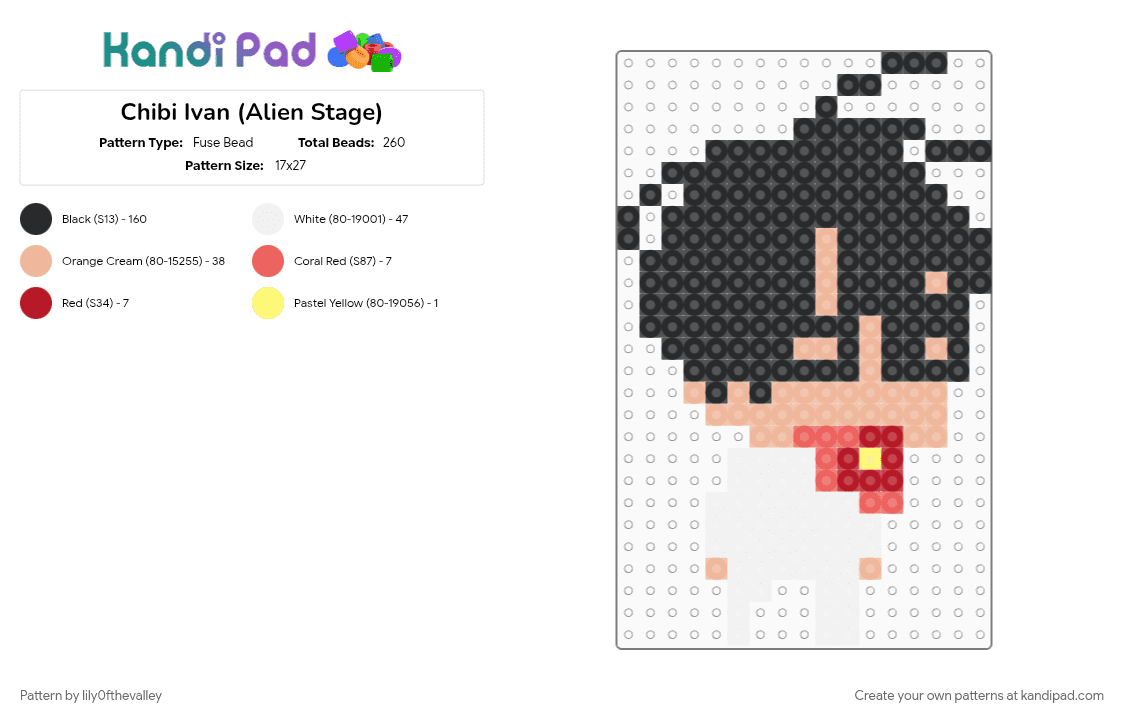 Chibi Ivan (Alien Stage) - Fuse Bead Pattern by lily0fthevalley on Kandi Pad - beige, black, do not use