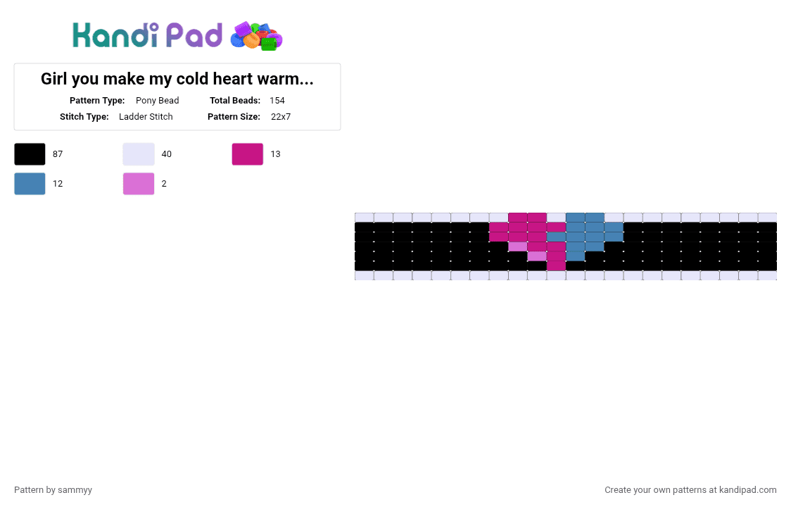 Girl you make my cold heart warm with a touch - Pony Bead Pattern by sammyy on Kandi Pad - black,white,pink,blue
