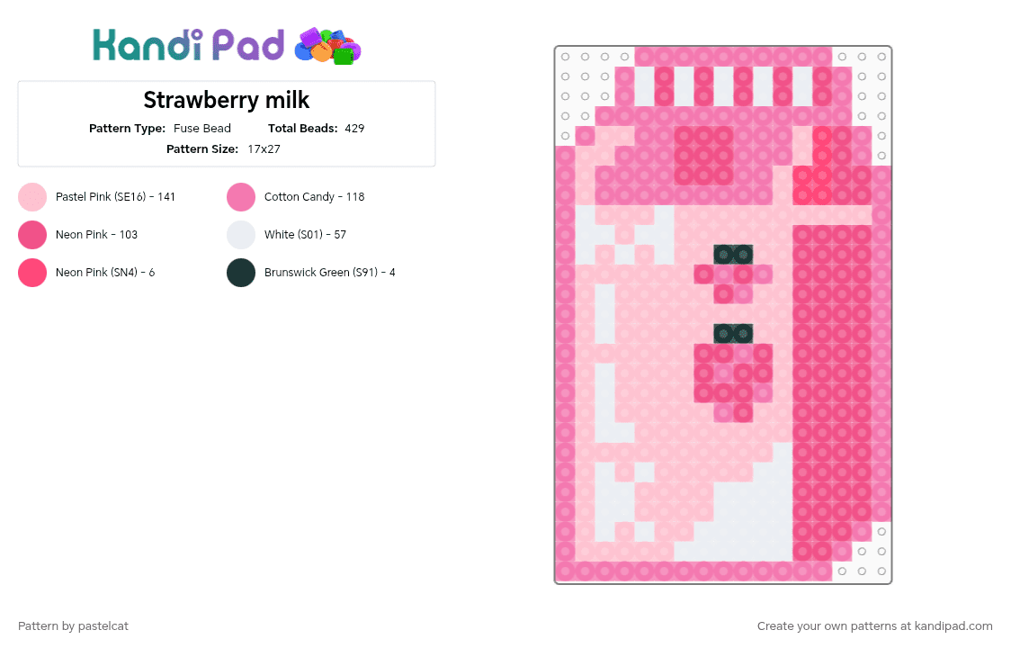 Strawberry milk - Fuse Bead Pattern by pastelcat on Kandi Pad - pink,cotddairy