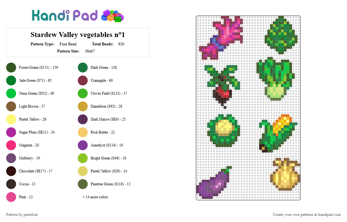 Stardew Valley vegetables n°1 - Fuse Bead Pattern by pastelcat on Kandi Pad - pink,green,yellow,colorful,stardew valley,video games
