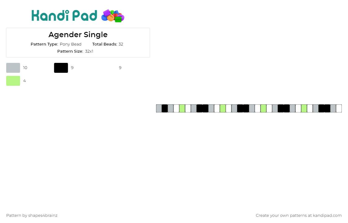 Agender Single - Pony Bead Pattern by shapes4brainz on Kandi Pad - agender,pride,singles