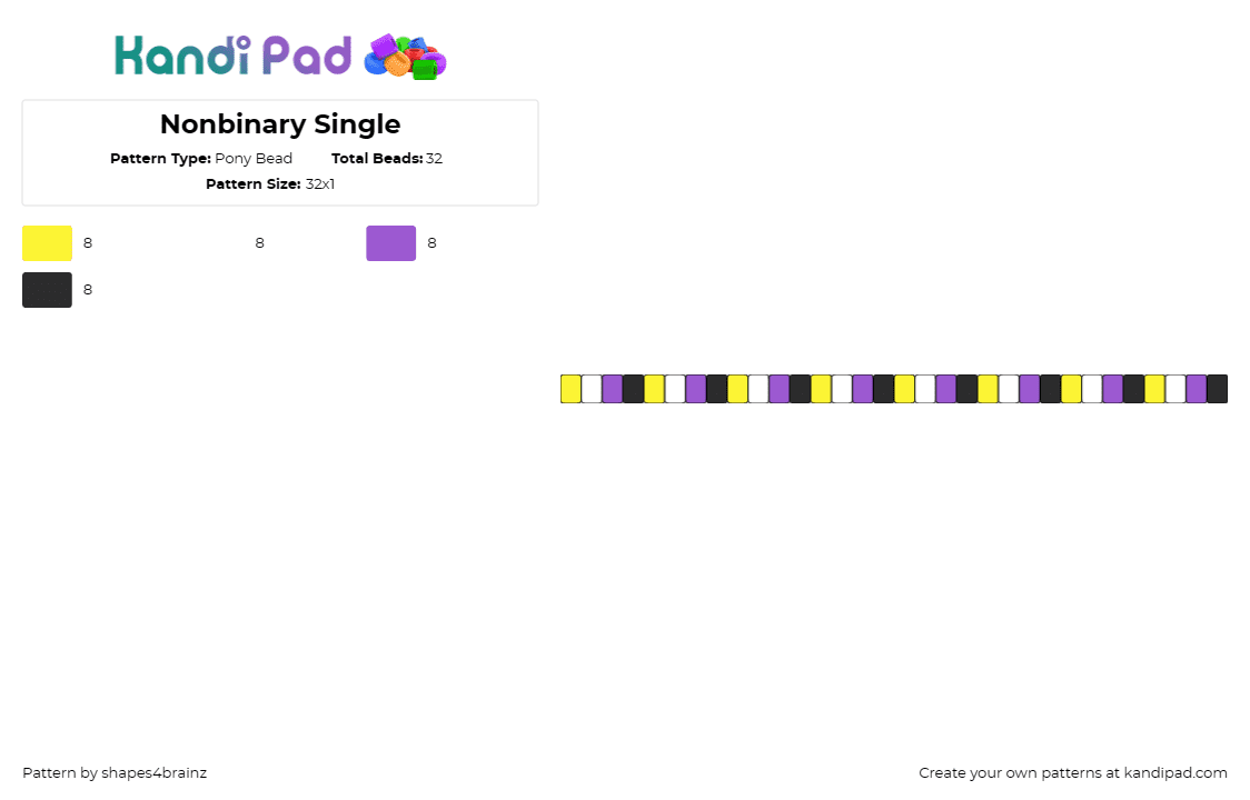 Nonbinary Single - Pony Bead Pattern by shapes4brainz on Kandi Pad - nonbinary,pride,single,bracelet,purple,yellow