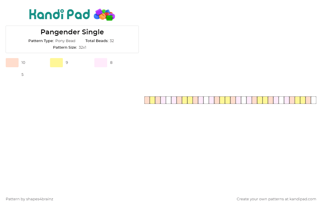Pangender Single - Pony Bead Pattern by shapes4brainz on Kandi Pad - pangender,pride,singles
