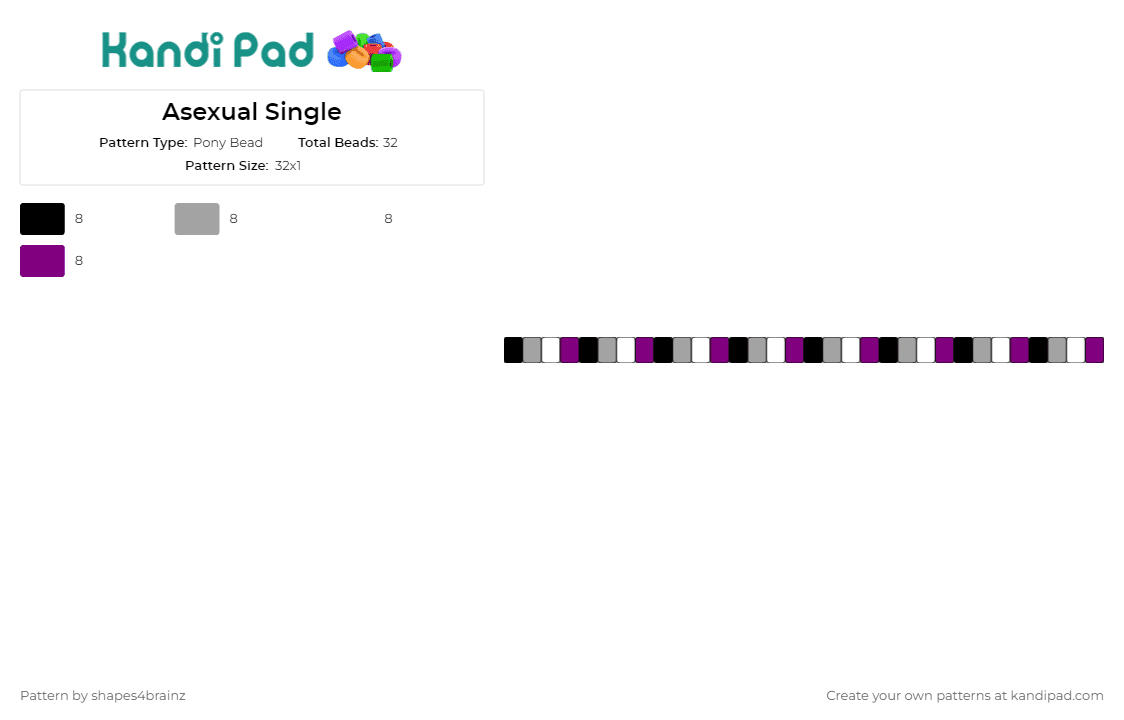 Asexual Single - Pony Bead Pattern by shapes4brainz on Kandi Pad - asexual,pride,singles