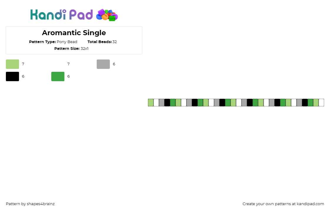 Aromantic Single - Pony Bead Pattern by shapes4brainz on Kandi Pad - aromantic,pride,single,bracelet,green,gray