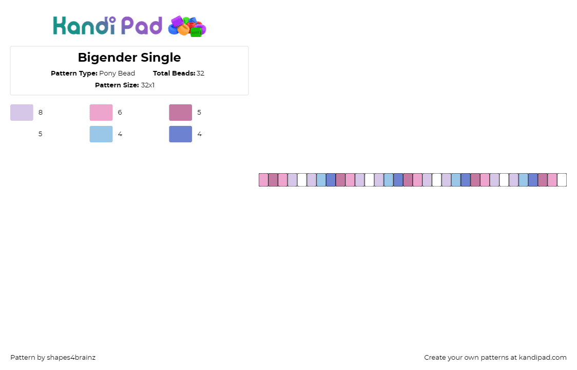 Bigender Single - Pony Bead Pattern by shapes4brainz on Kandi Pad - bigender,pride,single,bracelet,pastel,pink,blue