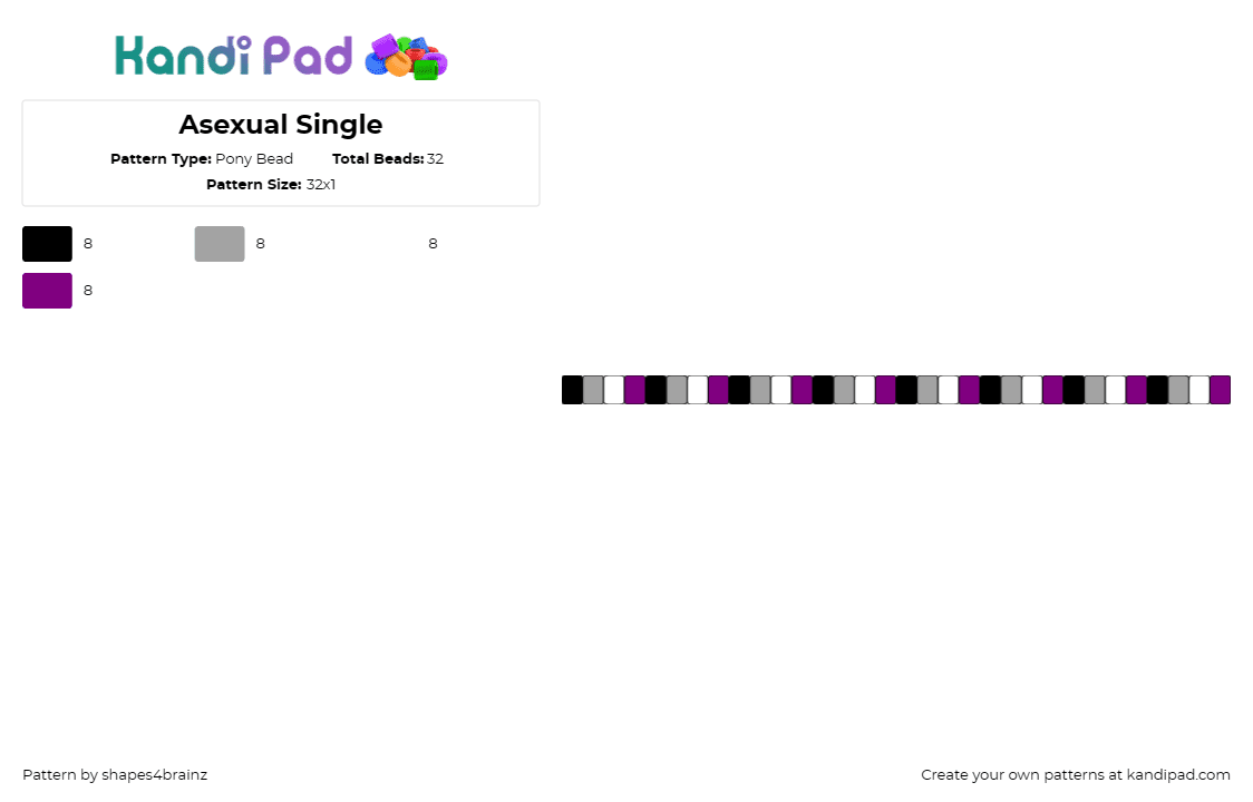 Asexual Single - Pony Bead Pattern by shapes4brainz on Kandi Pad - asexual,pride,single,bracelet,purple,gray