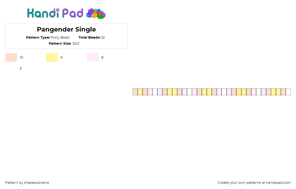 Pangender Single - Pony Bead Pattern by shapes4brainz on Kandi Pad - pangender,pride,single,bracelet,pastel,pink,yellow