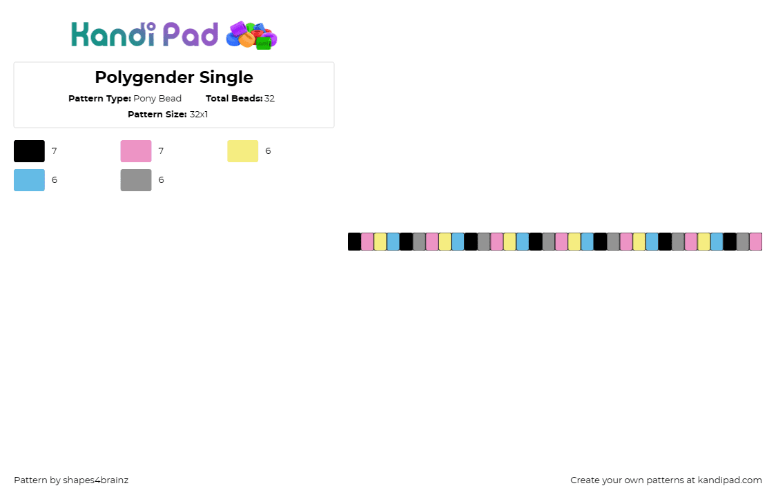 Polygender Single - Pony Bead Pattern by shapes4brainz on Kandi Pad - polygender,pride,single,bracelet,pastel,pink,yellow,light blue