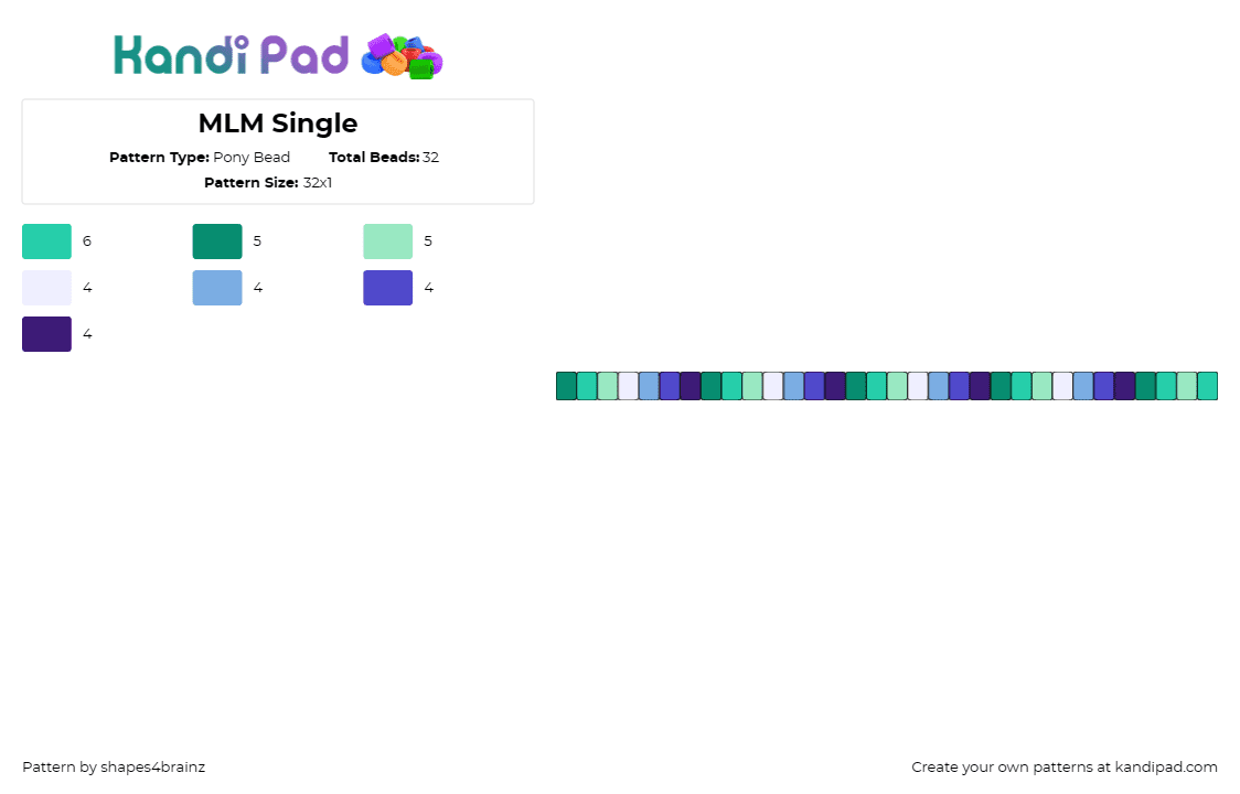 MLM Single - Pony Bead Pattern by shapes4brainz on Kandi Pad - mlm,pride,support,single,bracelet,teal