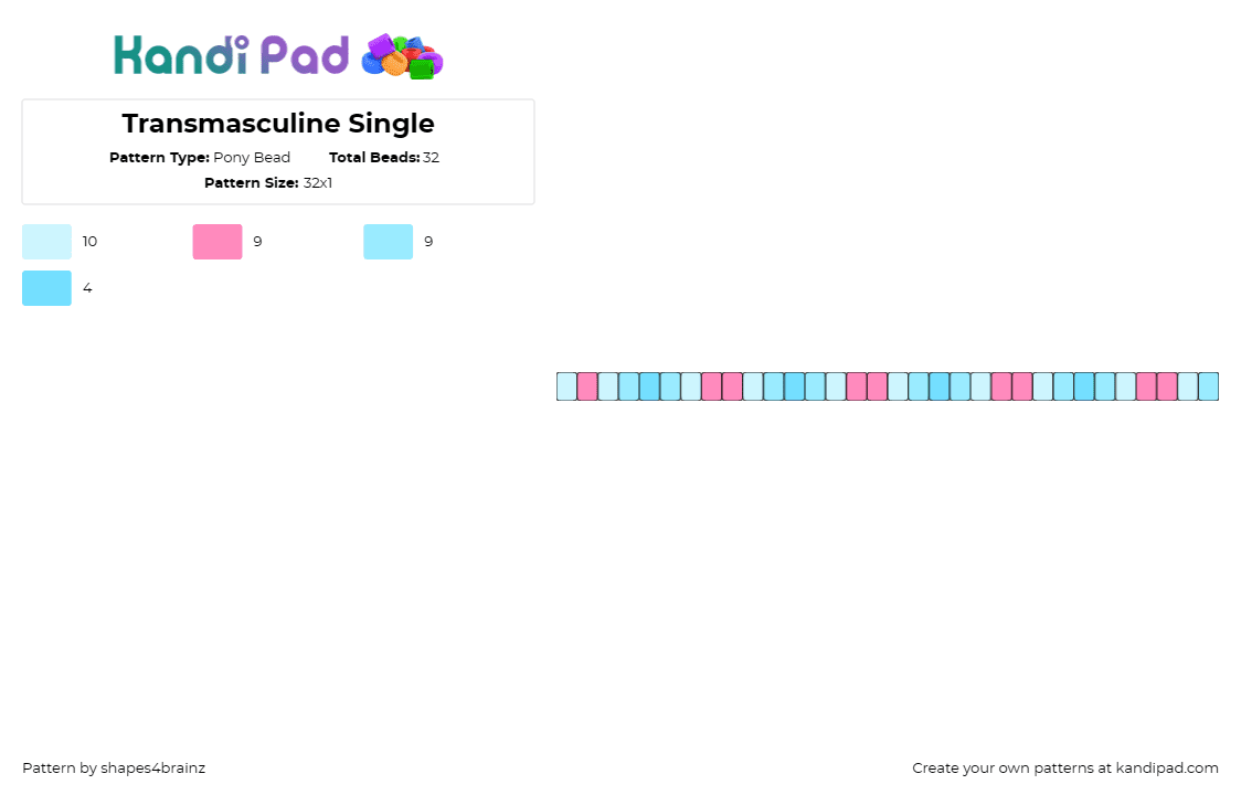 Transmasculine Single - Pony Bead Pattern by shapes4brainz on Kandi Pad - transmasculine,pride,single,bracelet,light blue,pink