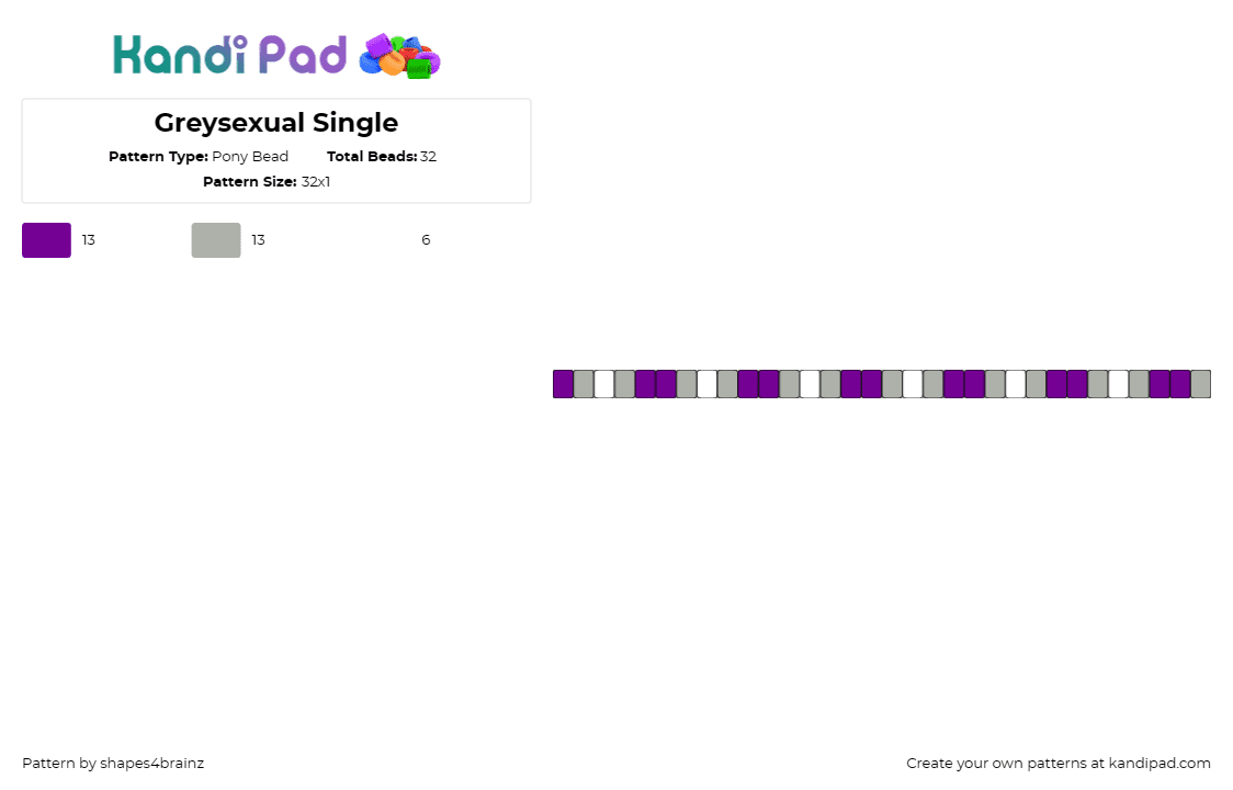 Greysexual Single - Pony Bead Pattern by shapes4brainz on Kandi Pad - greysexual,pride,single,bracelet,purple,gray