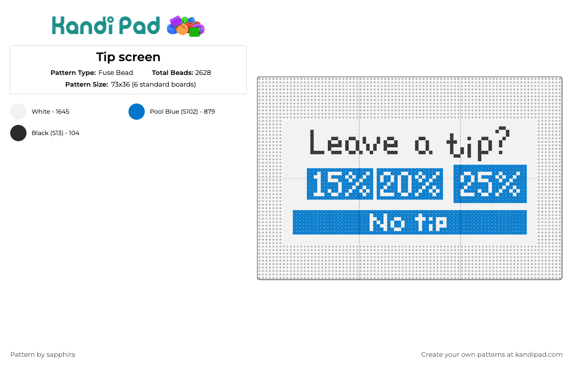 Tip screen - Fuse Bead Pattern by sapphira on Kandi Pad - tip,interface,screen,menu,interactive,quirky,transaction,details,blue,white