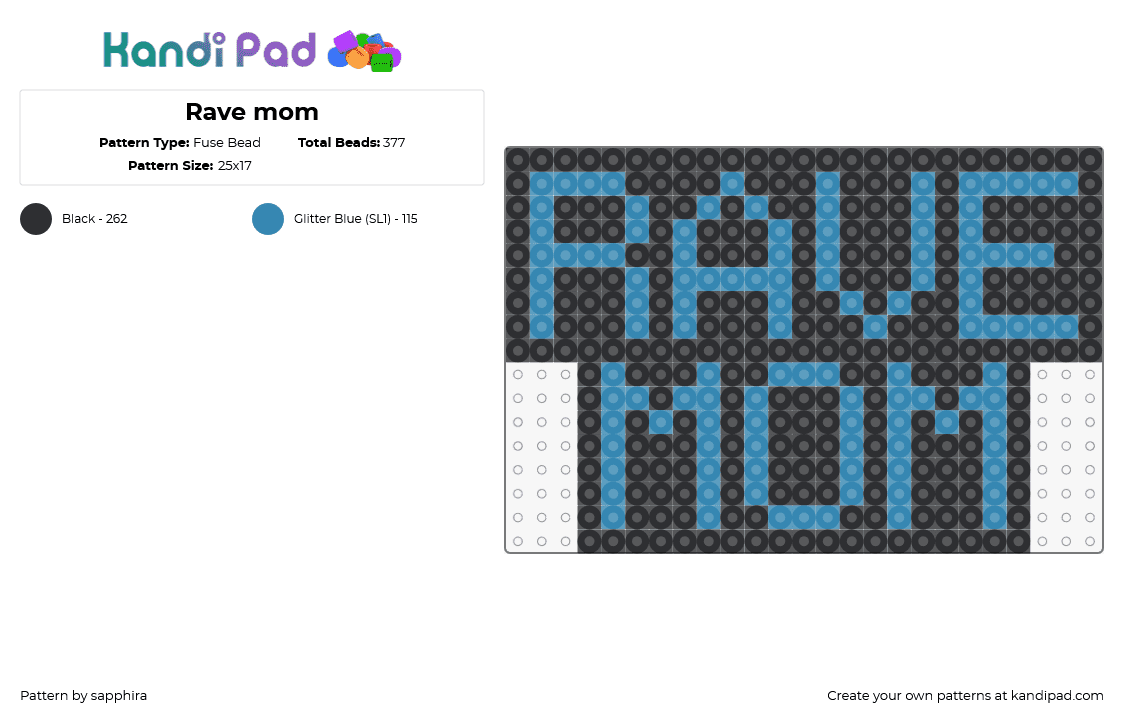 Rave mom - Fuse Bead Pattern by sapphira on Kandi Pad - rave mom,sign,text,music,edm,festival,black,blue