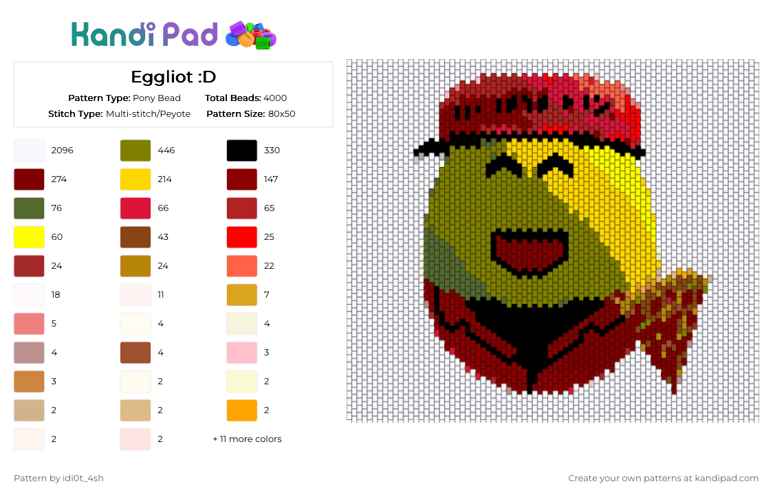 Eggliot :D - Pony Bead Pattern by idi0t_4sh on Kandi Pad - white,red,gold,yellow,colorful,elliot,forsaken,waapp,pizza,big,multicolor,image convert
