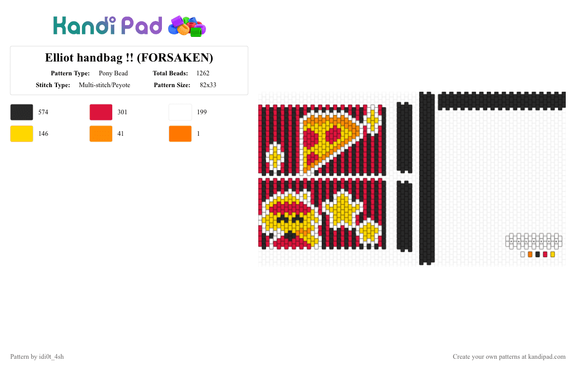 Elliot handbag !! (FORSAKEN) - Pony Bead Pattern by idi0t_4sh on Kandi Pad - red,elliot forsaken,forsaken,elliot,pizza