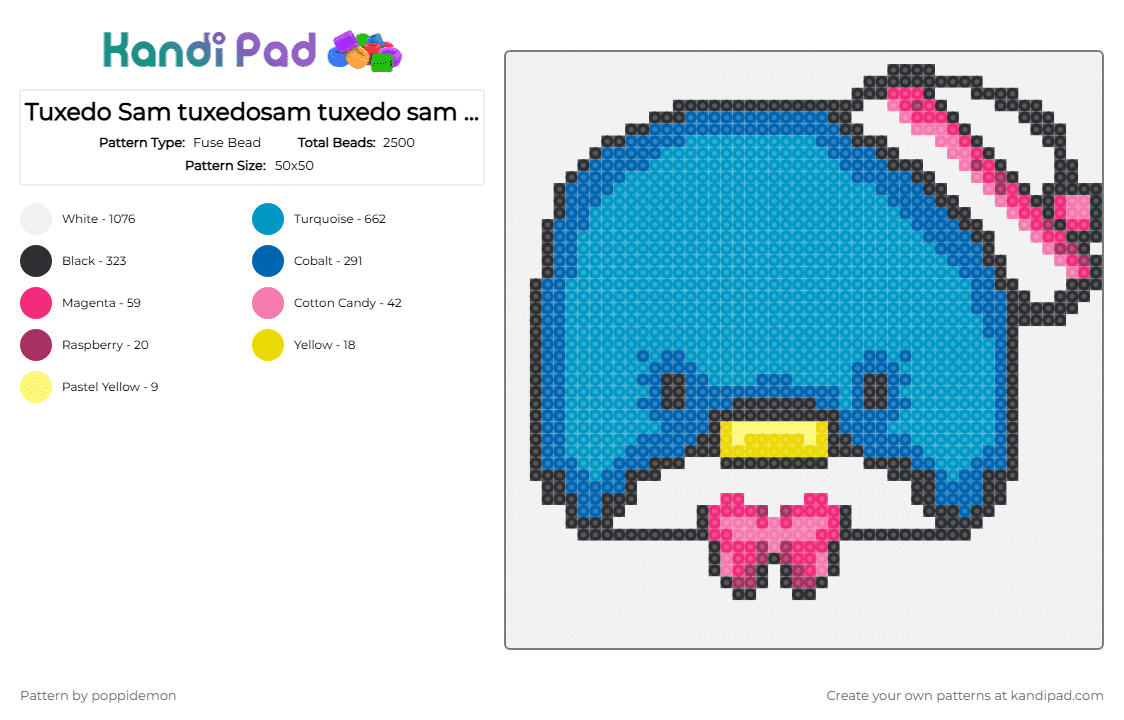 Tuxedo Sam tuxedosam tuxedo sam TuxedoSam Sanrio - Fuse Bead Pattern by poppidemon on Kandi Pad - white,blue,light blue,sanrio,tuxedosam,tuxedo sam