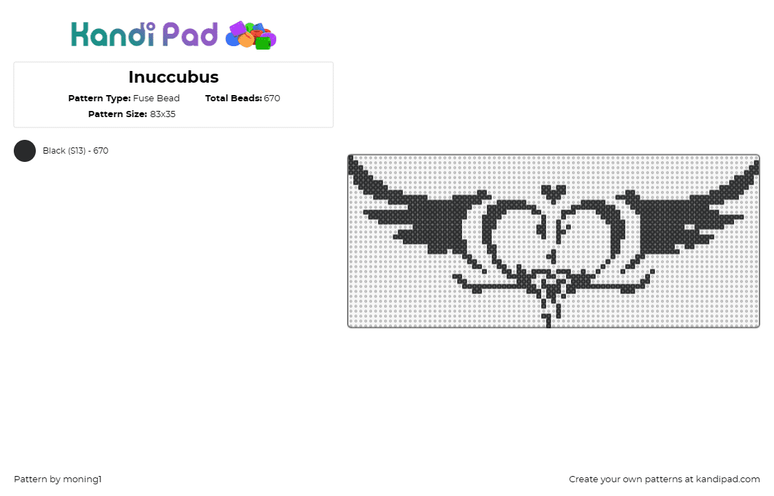 Inuccubus - Fuse Bead Pattern by moning1 on Kandi Pad - incubus,succubus,tattoo,winged,heart,black