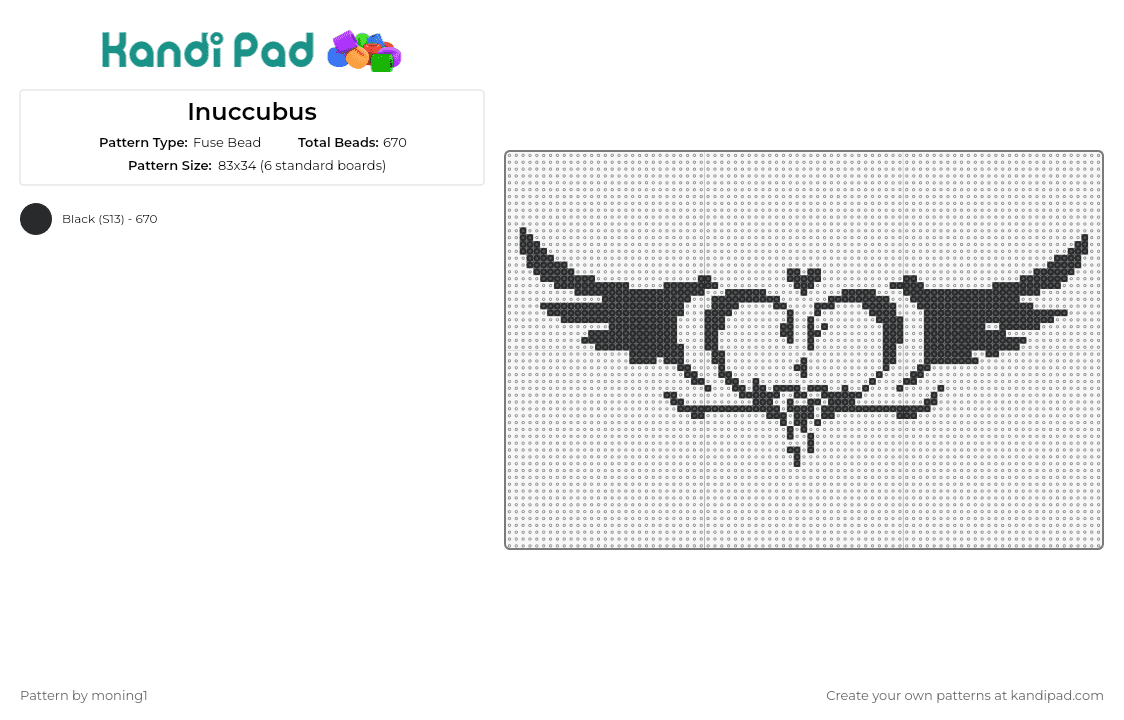 Inuccubus - Fuse Bead Pattern by moning1 on Kandi Pad - incubus,succubus,tattoo,winged,heart,black