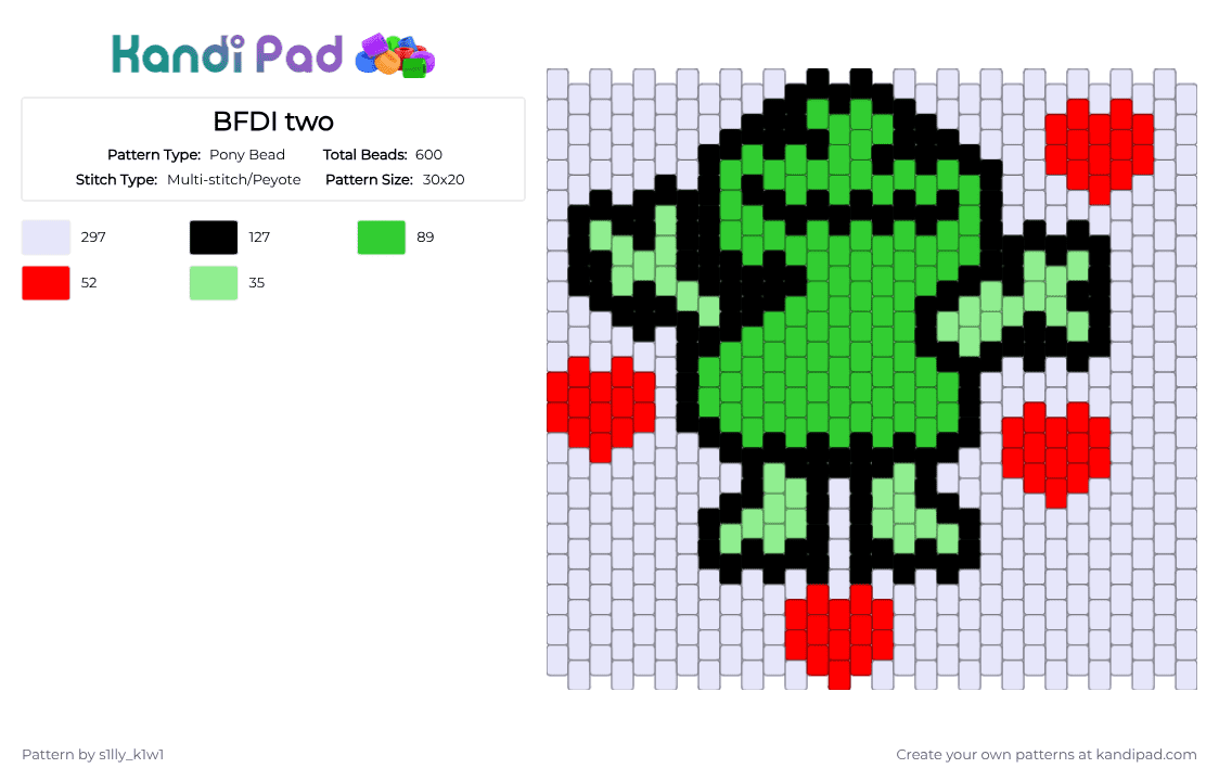BFDI two - Pony Bead Pattern by s1lly_k1w1 on Kandi Pad - white,green
