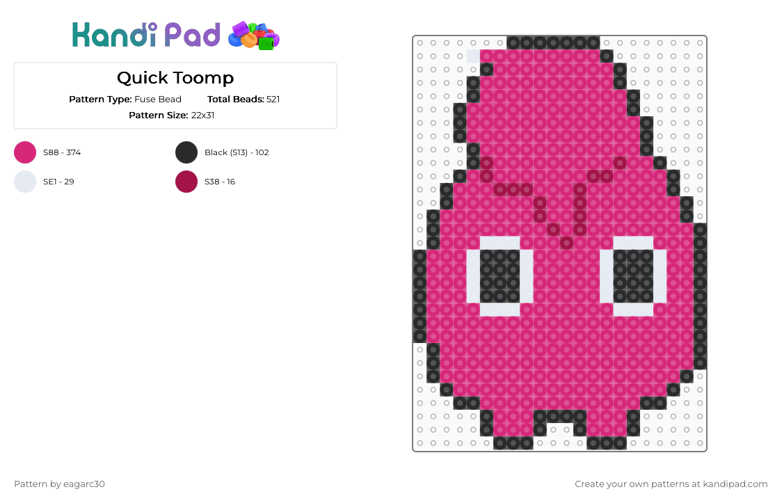 Quick Toomp - Fuse Bead Pattern by eagarc30 on Kandi Pad - pink