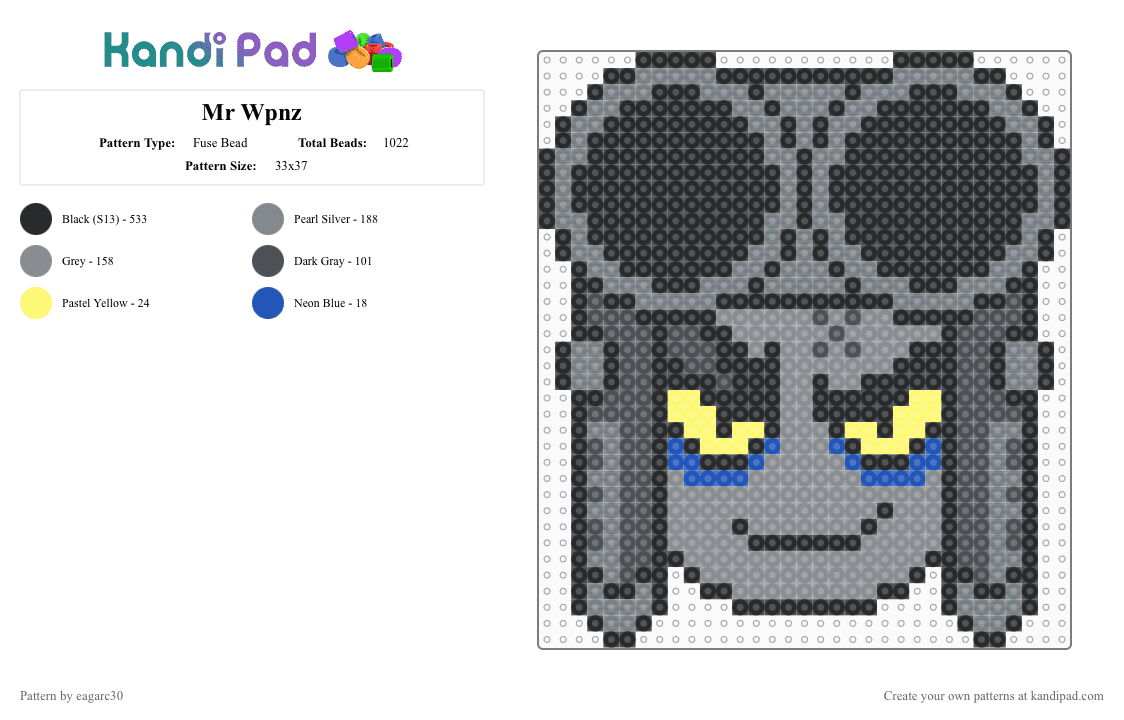 Mr Wpnz - Fuse Bead Pattern by eagarc30 on Kandi Pad - gray