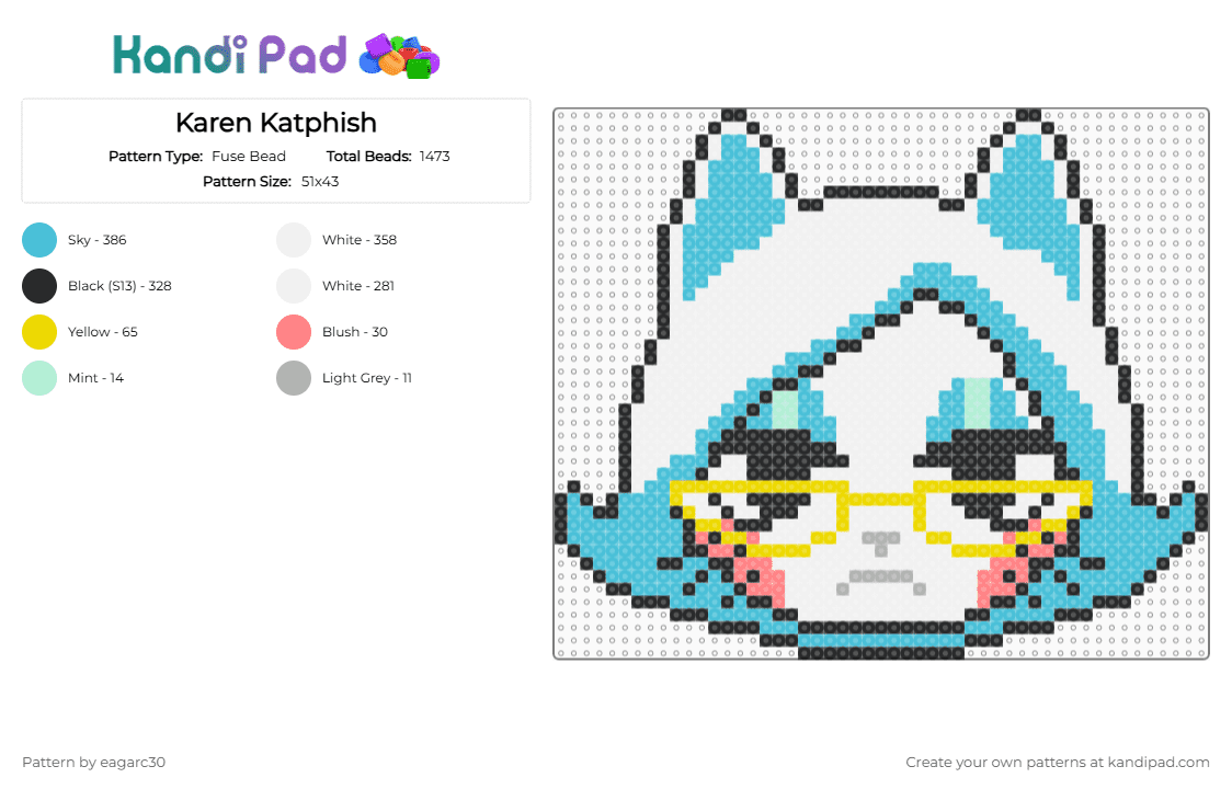 Karen Katphish - Fuse Bead Pattern by eagarc30 on Kandi Pad - white,light blue,smg4,karen katphish