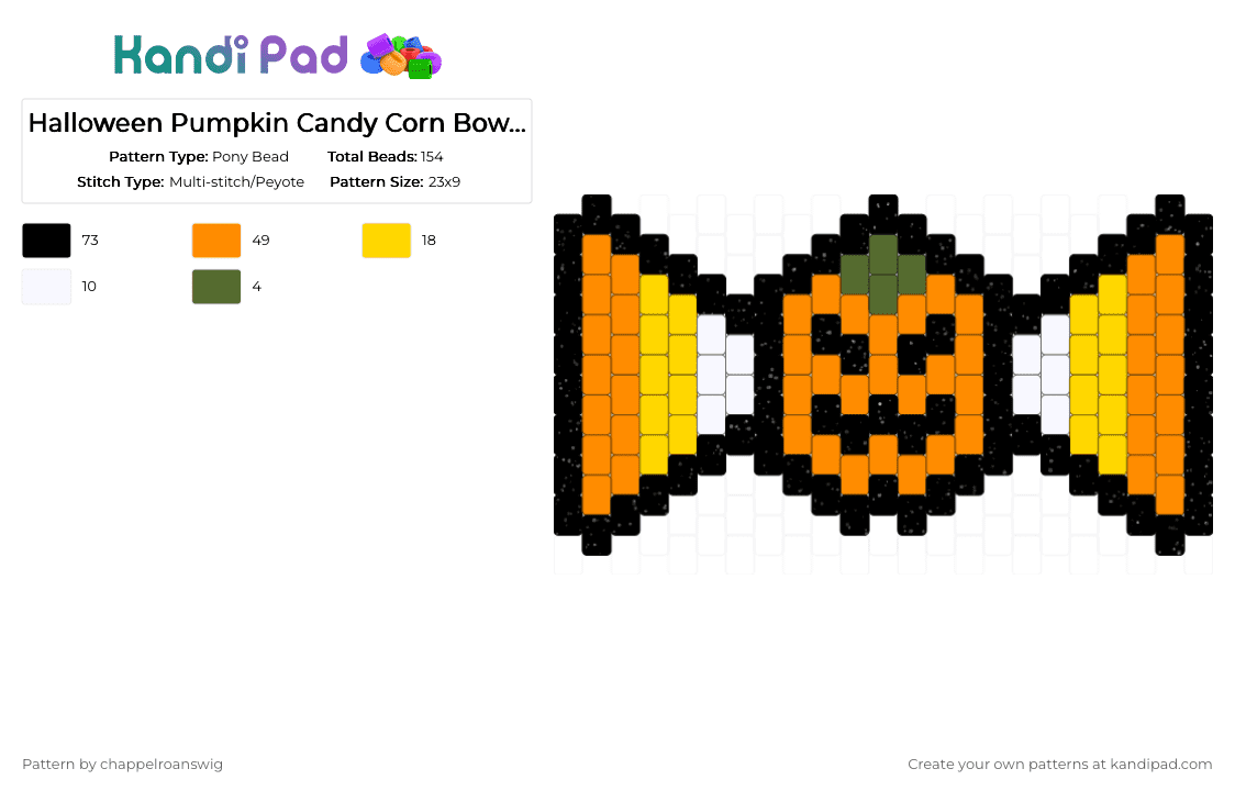 Halloween Pumpkin Candy Corn Bow / Bowtie - Pony Bead Pattern by chappelroanswig on Kandi Pad - orange,halloween,pumpkin,jackolantern,candy corn,bow,bowtie