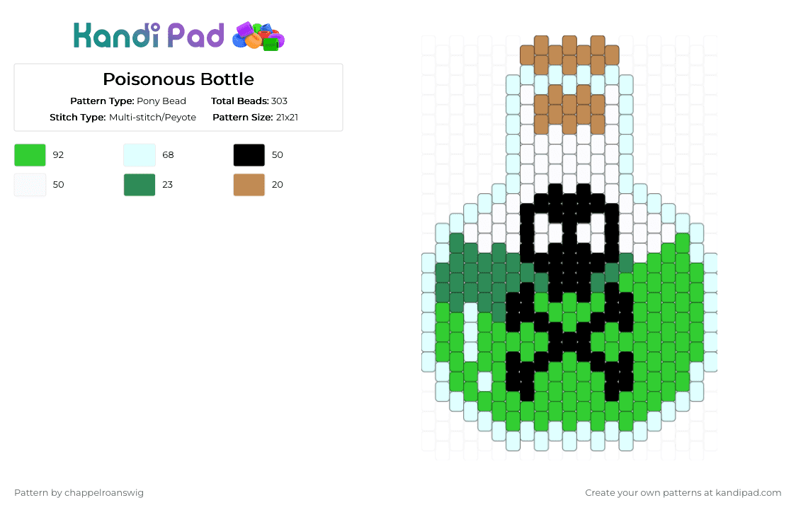 Poisonous Potion Bottle - Pony Bead Pattern by chappelroanswig on Kandi Pad - green,poison,potion,magic,witch,dark magic,halloween,position potion