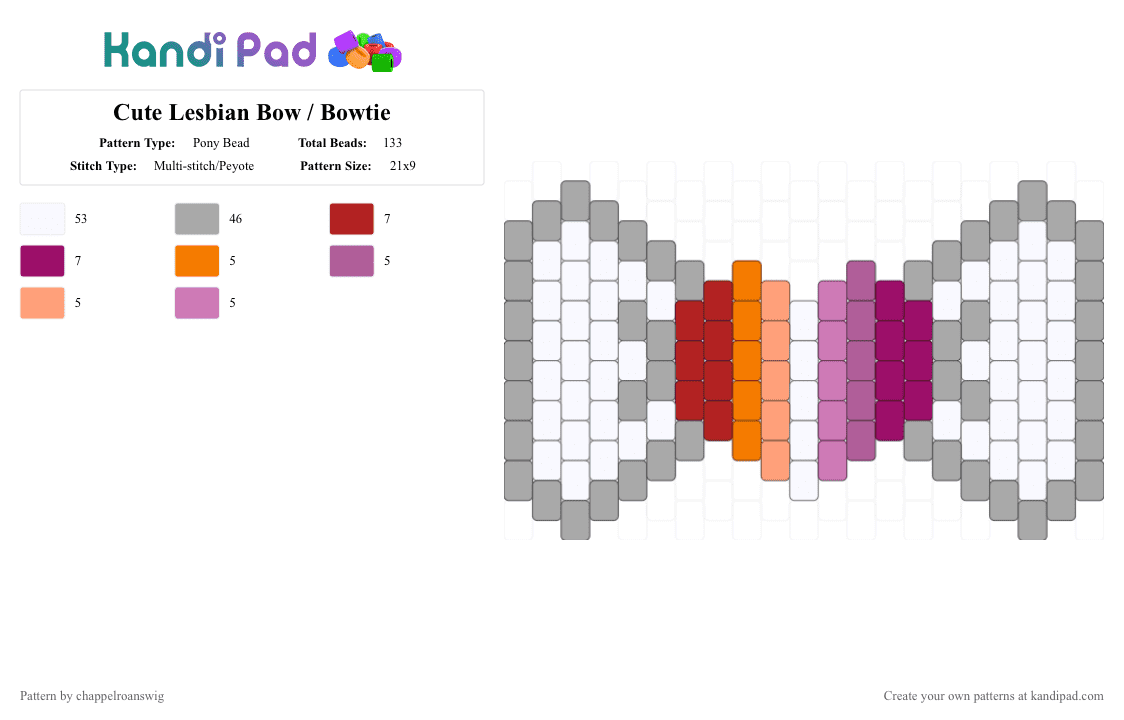 Cute Lesbian Bow / Bowtie - Pony Bead Pattern by chappelroanswig on Kandi Pad - beige,lesbian,lgbtq,cute,peyote,pink,bow,bowtie,white