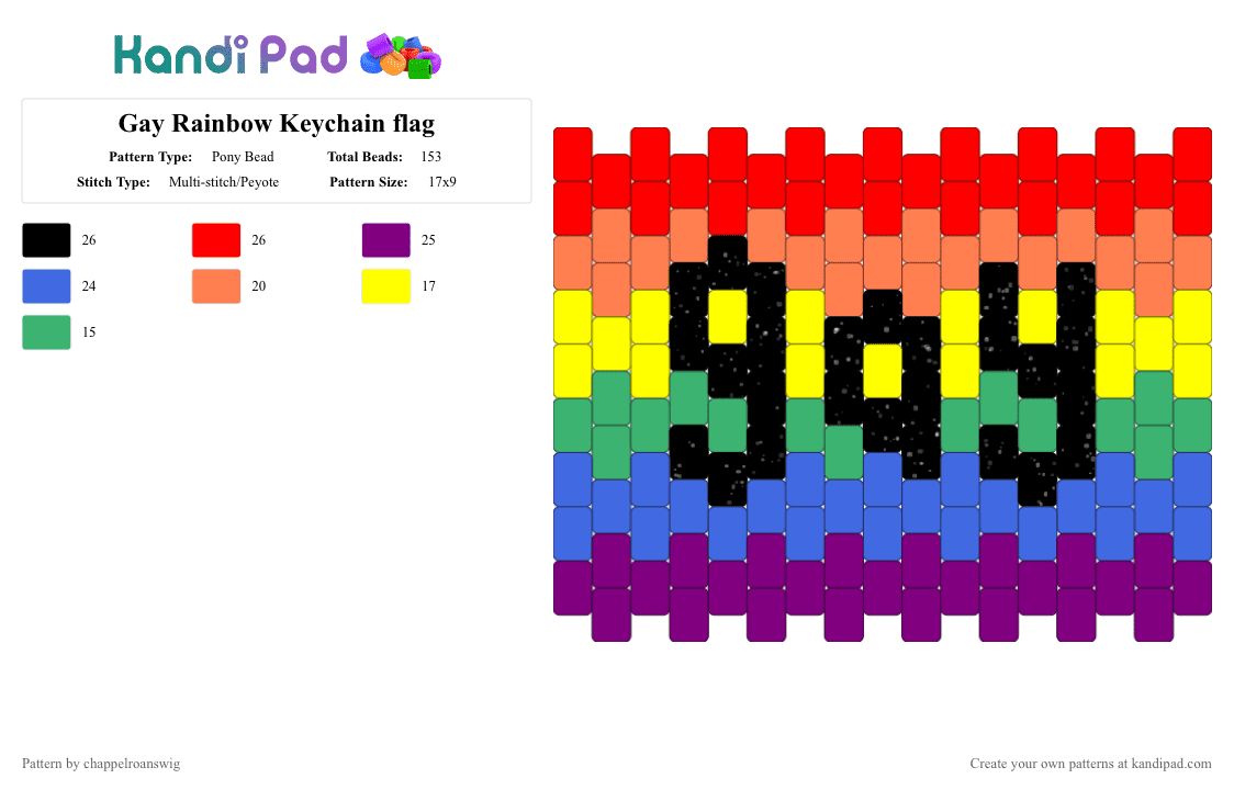 Gay Small Rainbow Keychain flag / charm - Pony Bead Pattern by chappelroanswig on Kandi Pad - blue, charm, colorful, gay, keychain, lgbtq, lgbtq flag, orange, pink, rainbow, red, small