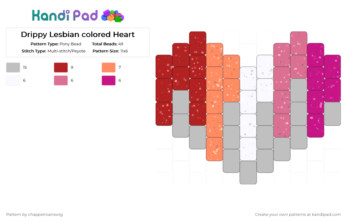 Drippy Lesbian colored Heart - Pony Bead Pattern by chappelroanswig on Kandi Pad - beige, cute, drippy, glitter, heart, keychain, lesbian, lgbtq, melting, pink