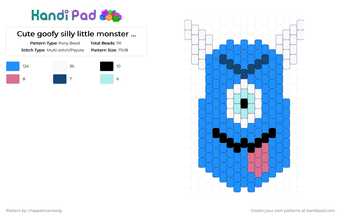 Cute goofy silly little monster guy! - Pony Bead Pattern by chappelroanswig on Kandi Pad - light blue,cotdmonsters,silly,monster,goofy,cute