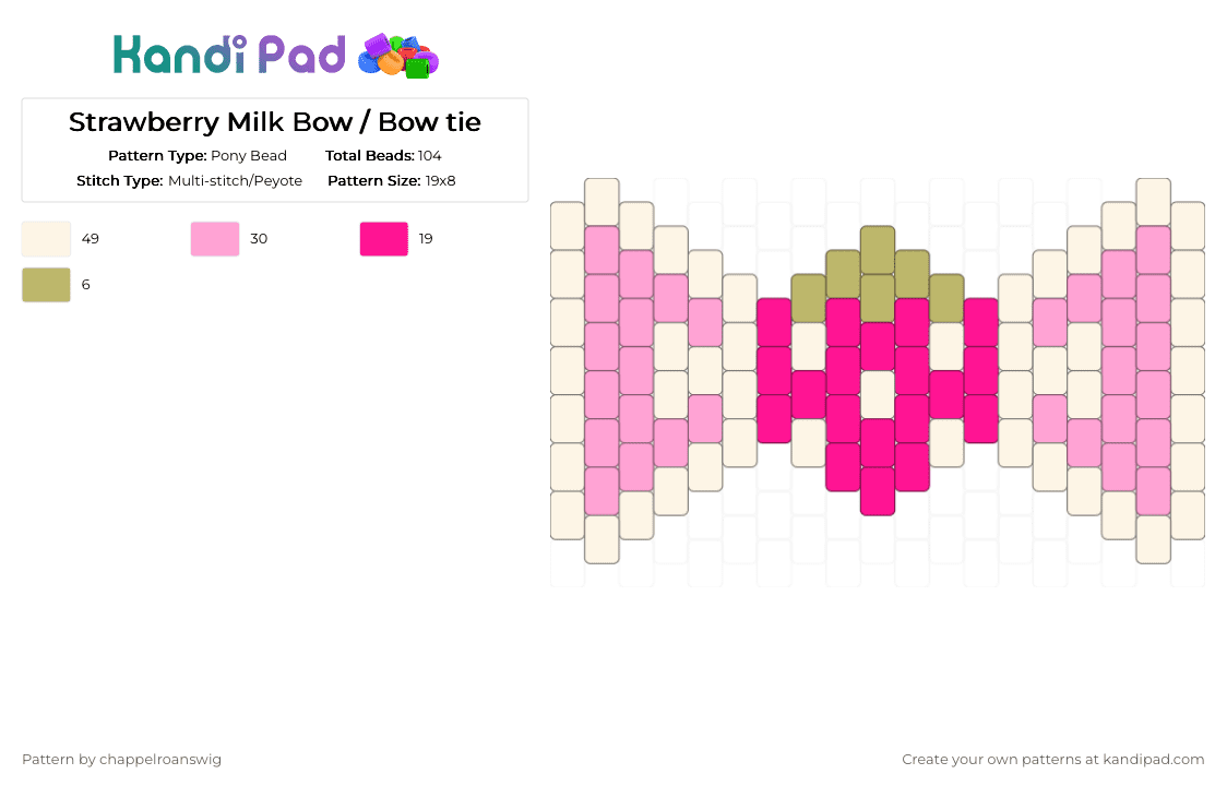 Strawberry Milk Bow / Bow tie - Pony Bead Pattern by chappelroanswig on Kandi Pad - pink,strawberry,strawberry milk,cute,charm,bow,bowtie,adorable,fruit