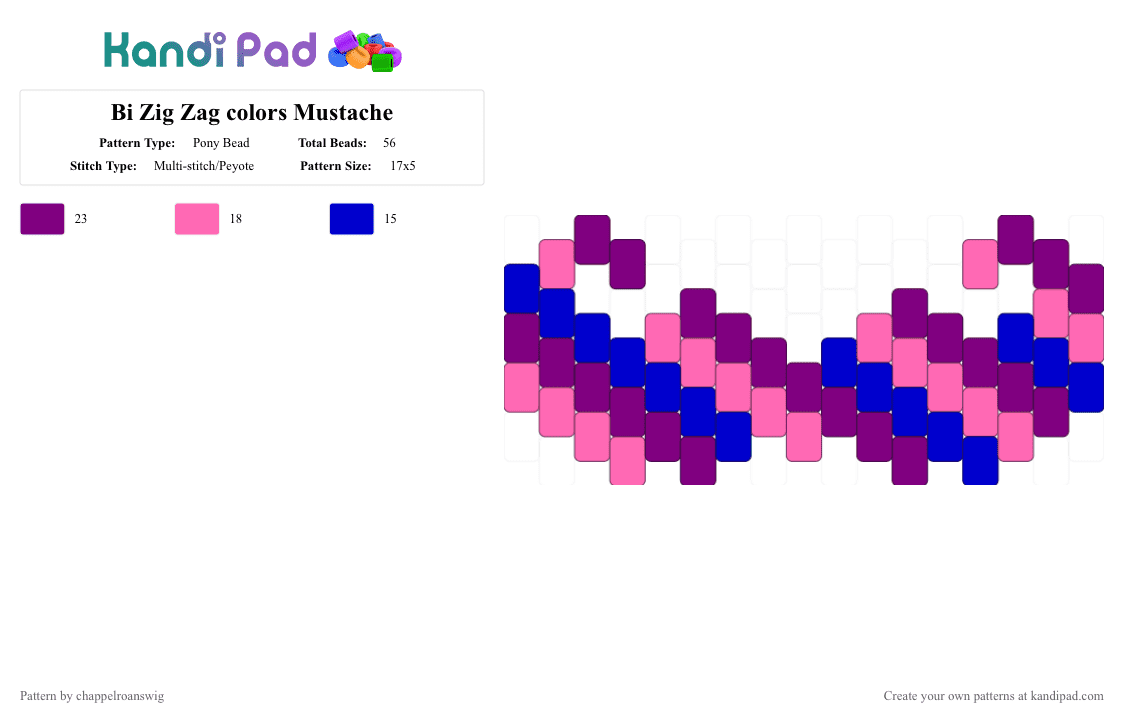 Mustache Bi Zig Zag colors - Pony Bead Pattern by chappelroanswig on Kandi Pad - pink,purple