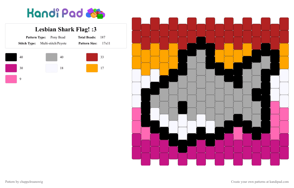 Lesbian Shark Flag! :3 - Pony Bead Pattern by chappelroanswig on Kandi Pad - red,beige,pink,lesbian,gay,lesbian flag,shark,charm,cute,lgbtq