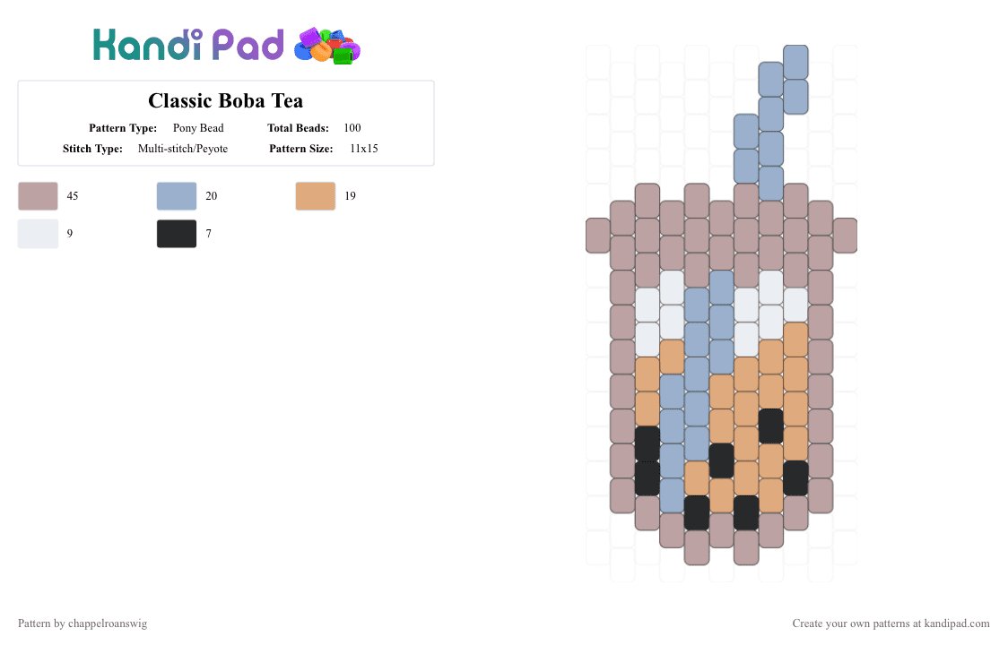 Classic Boba Tea - Pony Bead Pattern by chappelroanswig on Kandi Pad - beige, boba, bubble tea, charm, drink, food, keychain