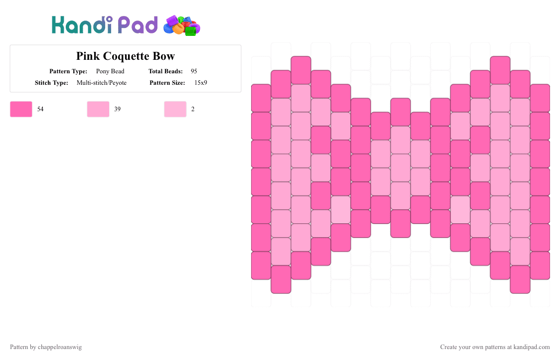 Simple Pink Coquette Bow - Pony Bead Pattern by chappelroanswig on Kandi Pad - adorable, bow, bowtie, charm, coquette, cute, pink